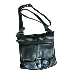 ROOTS Black Leather Crossbody Bag
